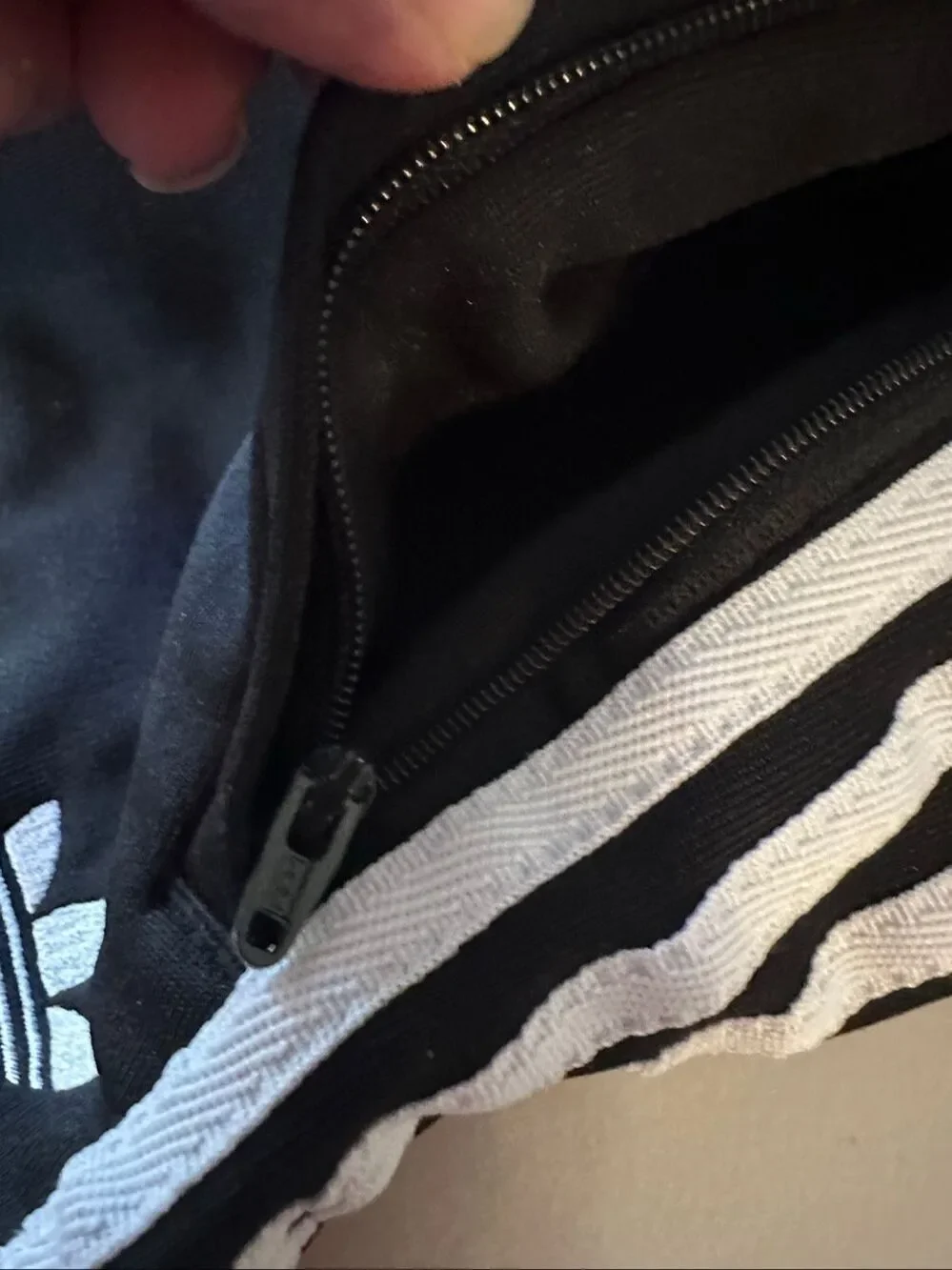 Adidas Men's Black White Striped Embroidered Logo Tapered Track Pants Medium